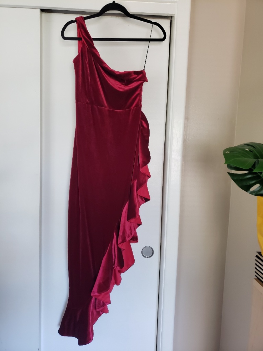 Velvet One Shoulder Ruffle Dress Size Medium